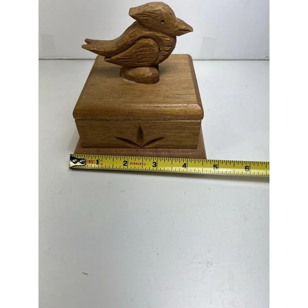 Vintage Hand Carved Wooden Bird Trinket Box Folk Art Boho Cottagecore Decor